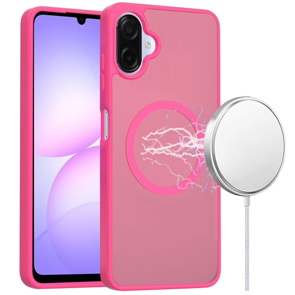 for samsung galaxy a07 [magnetic circle] smooth safe matte feel hybrid case hot pink