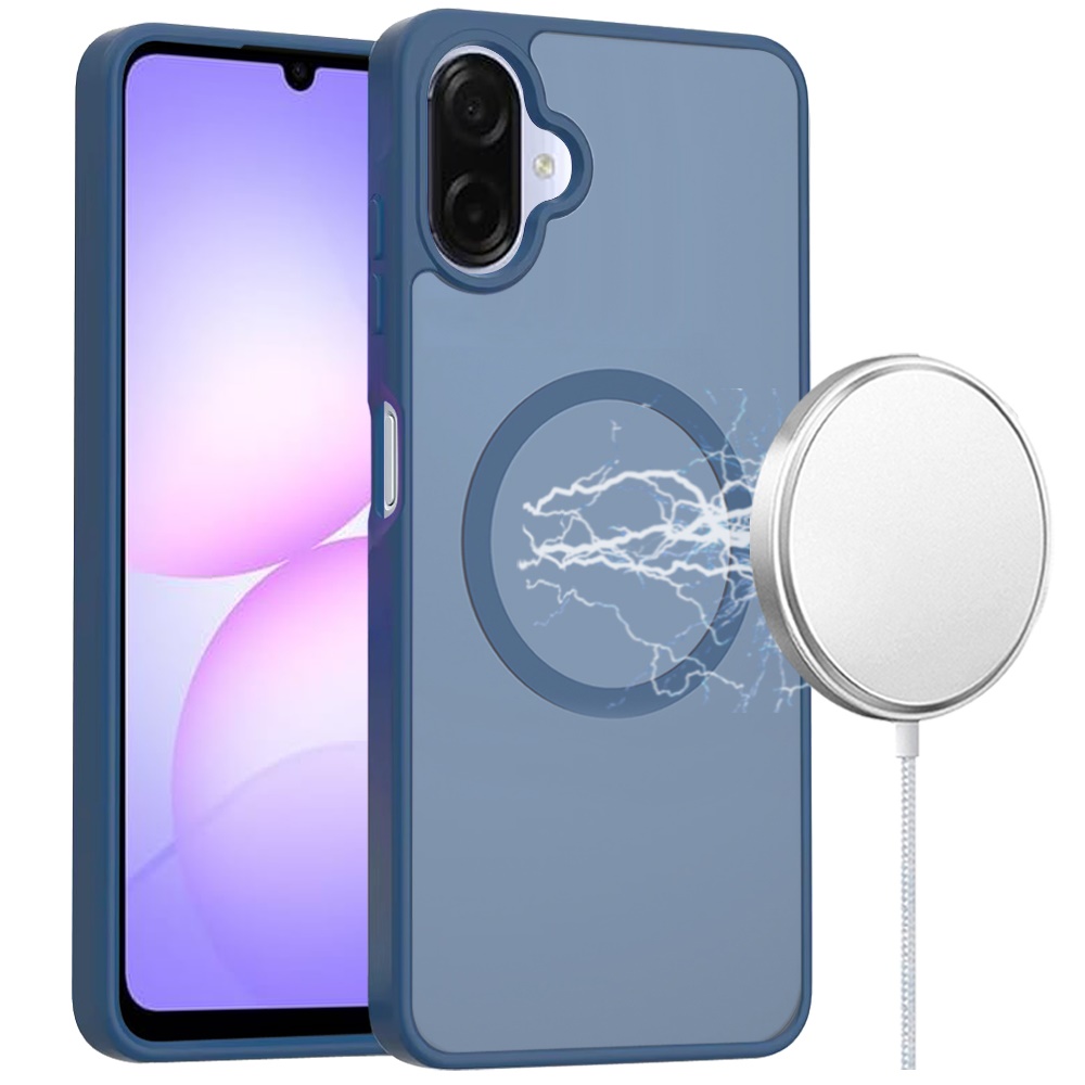 for samsung galaxy a07 [magnetic circle] smooth safe matte feel hybrid case navy blue