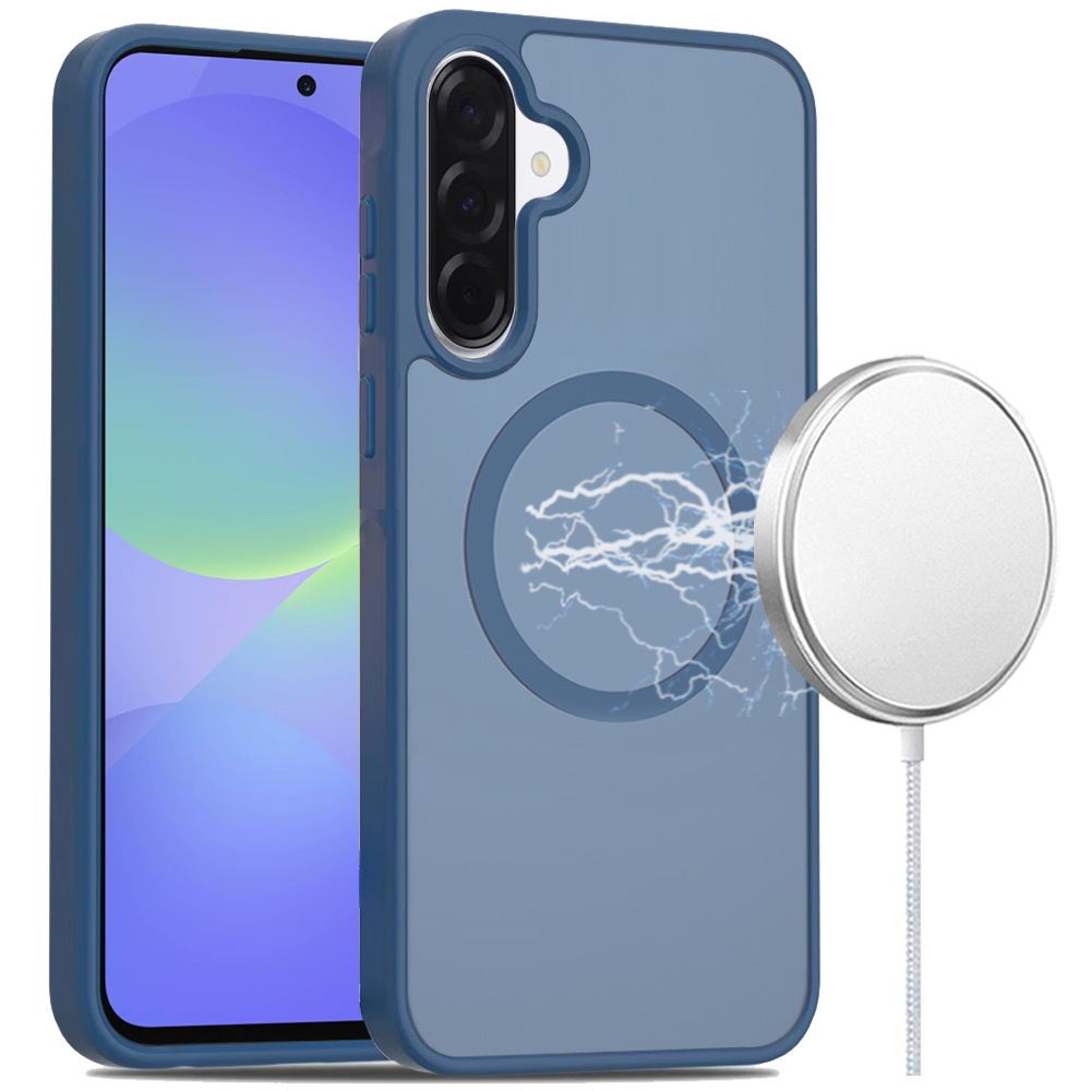 for samsung galaxy a37 [magnetic circle] smooth safe matte feel hybrid case navy blue
