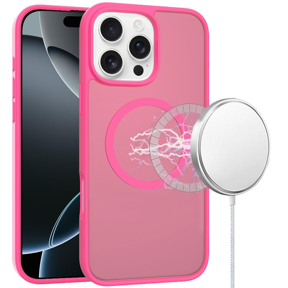 for iphone 16 pro max 6.9 inch [magnetic circle] smooth safe matte feel hybrid case hot pink