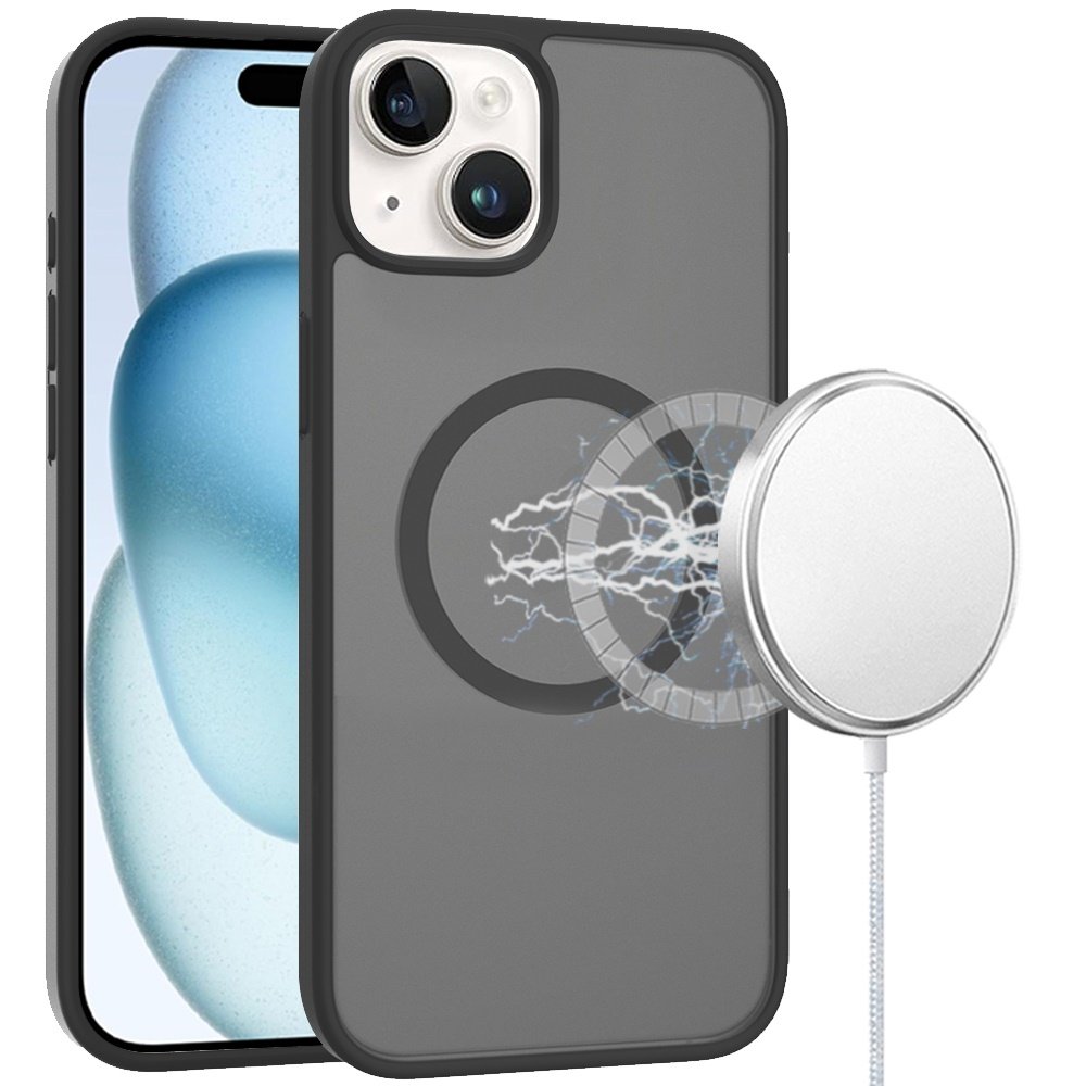for iphone 15 plus [magnetic circle] smooth safe matte feel hybrid case black