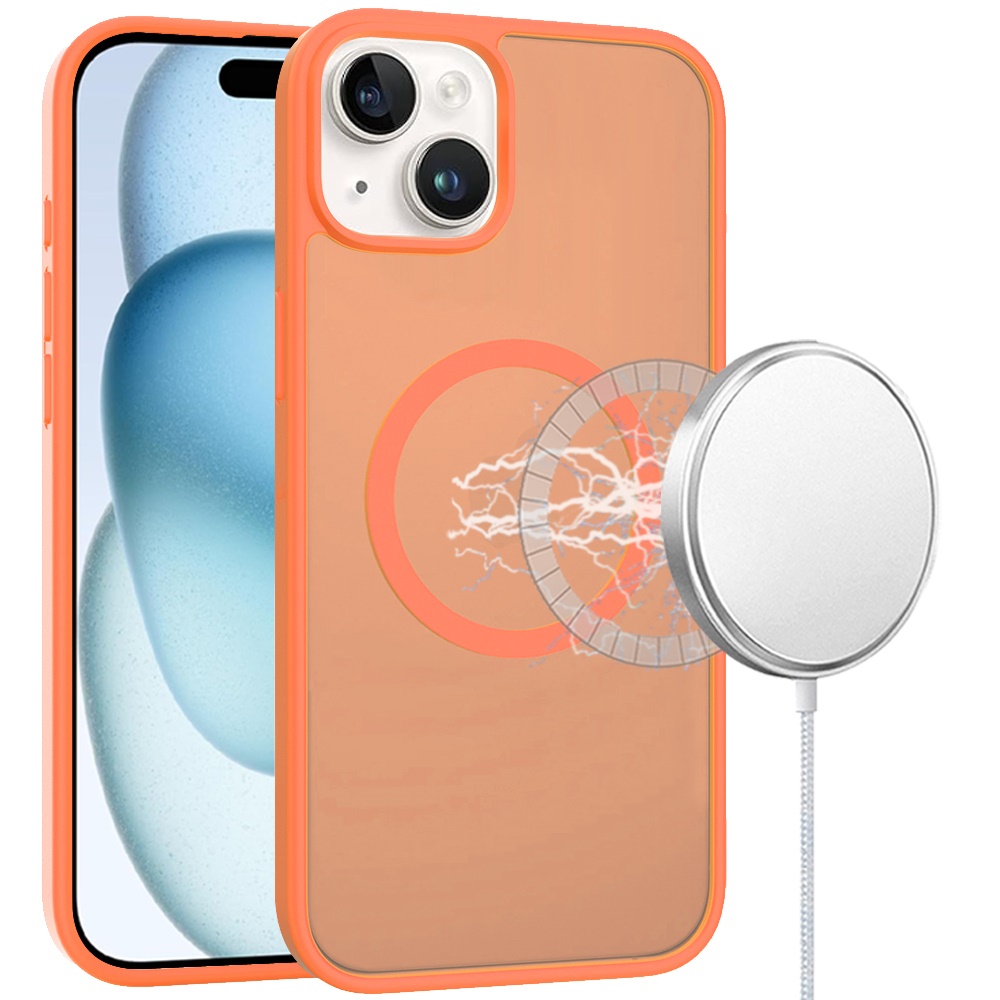 for iphone 15 plus/iphone 14 plus [magnetic circle] smooth safe matte feel hybrid case cosmic orange