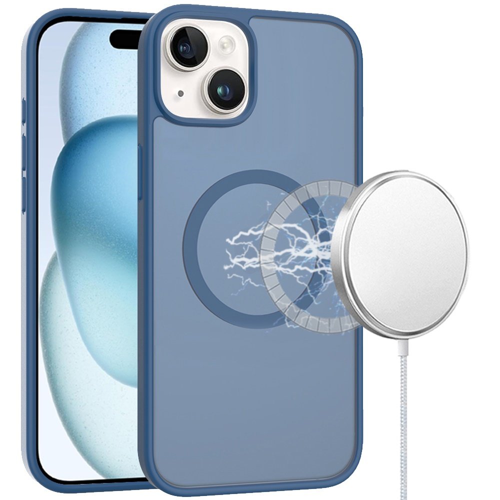 for iphone 15 plus [magnetic circle] smooth safe matte feel hybrid case navy blue