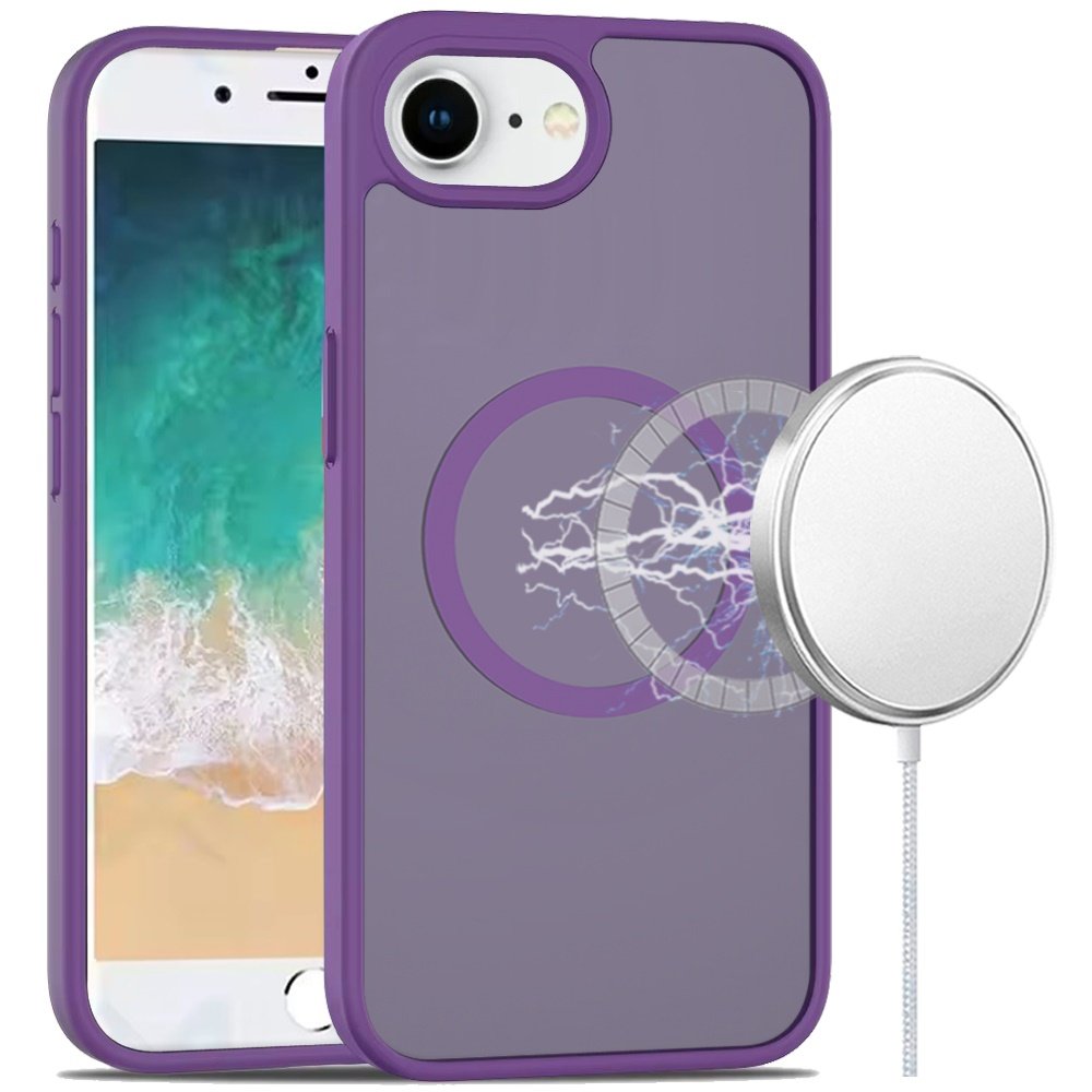 for iphone 17e / 16e / se4 [magnetic circle] smooth safe matte feel hybrid case dark purple