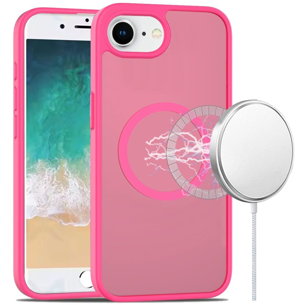 for iphone 17e / 16e / se4 [magnetic circle] smooth safe matte feel hybrid case hot pink