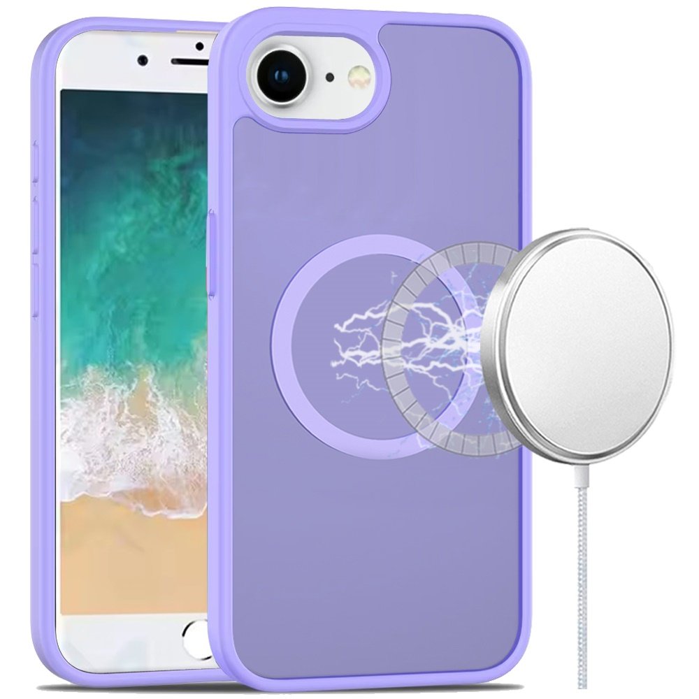 for iphone 17e / 16e / se4 [magnetic circle] smooth safe matte feel hybrid case light purple