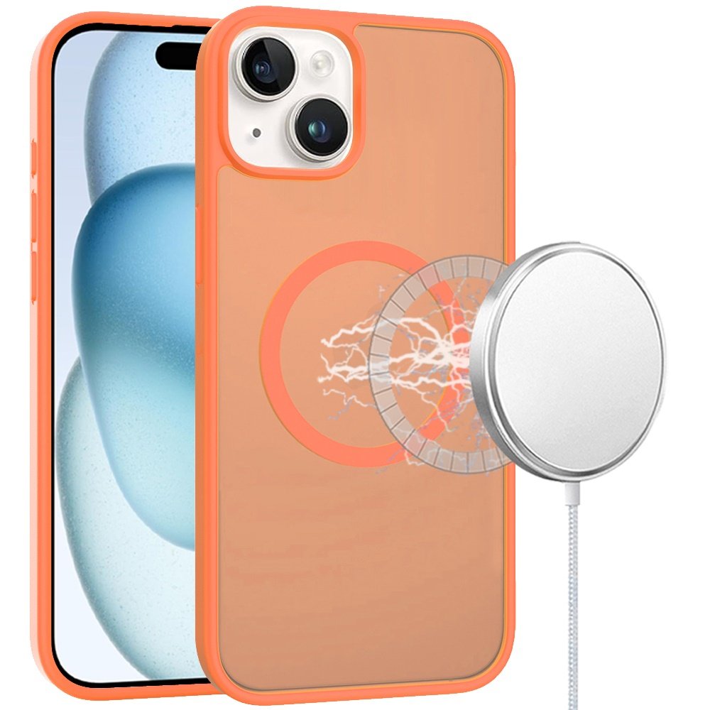 for iphone 15 [magnetic circle] smooth safe matte feel hybrid case cosmic orange