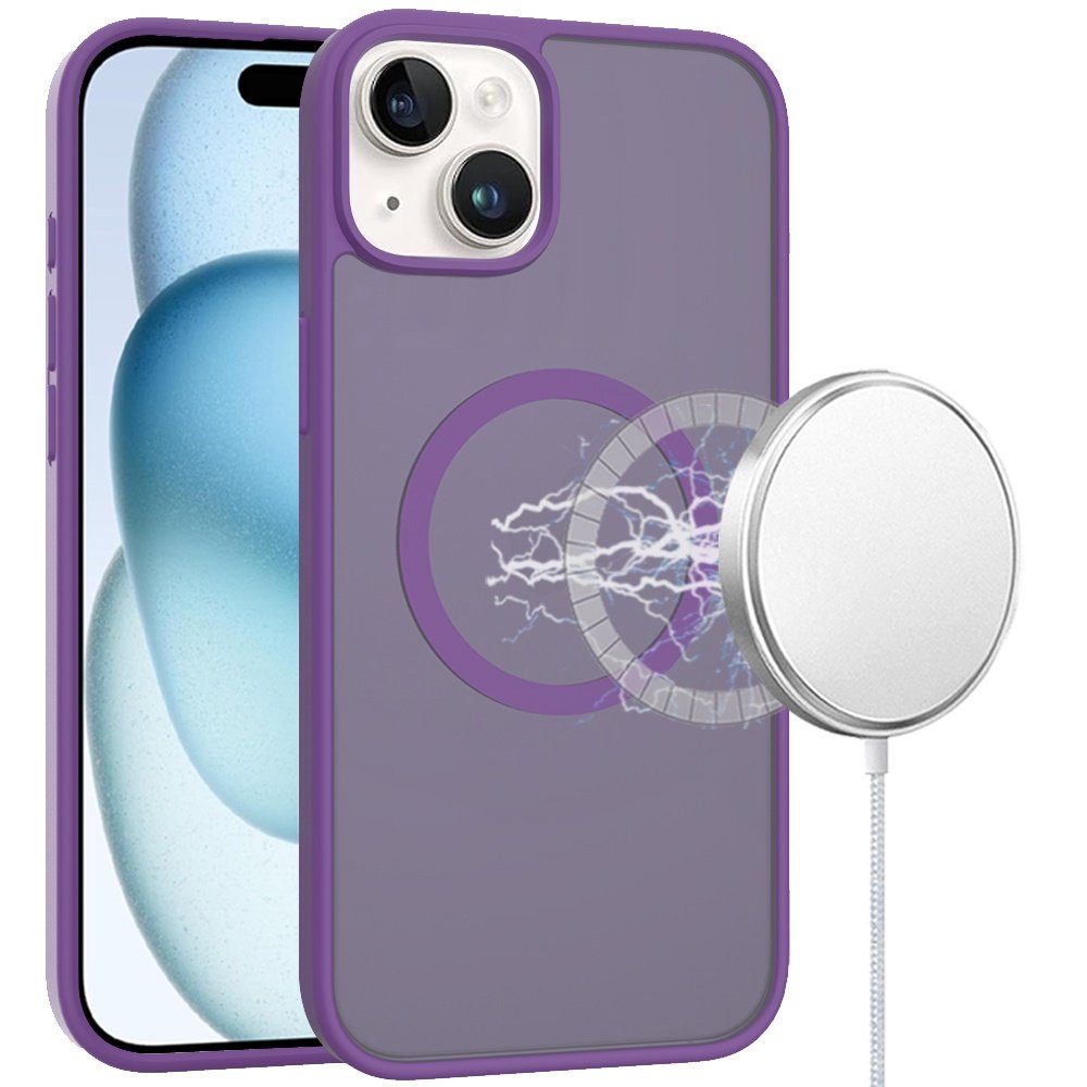 for iphone 15 [magnetic circle] smooth safe matte feel hybrid case dark purple