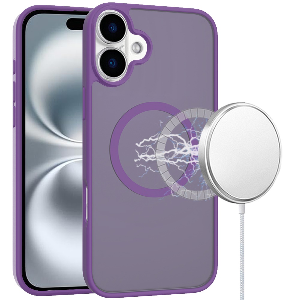 for iphone 16 6.1 inch [magnetic circle] smooth safe matte feel hybrid case dark purple
