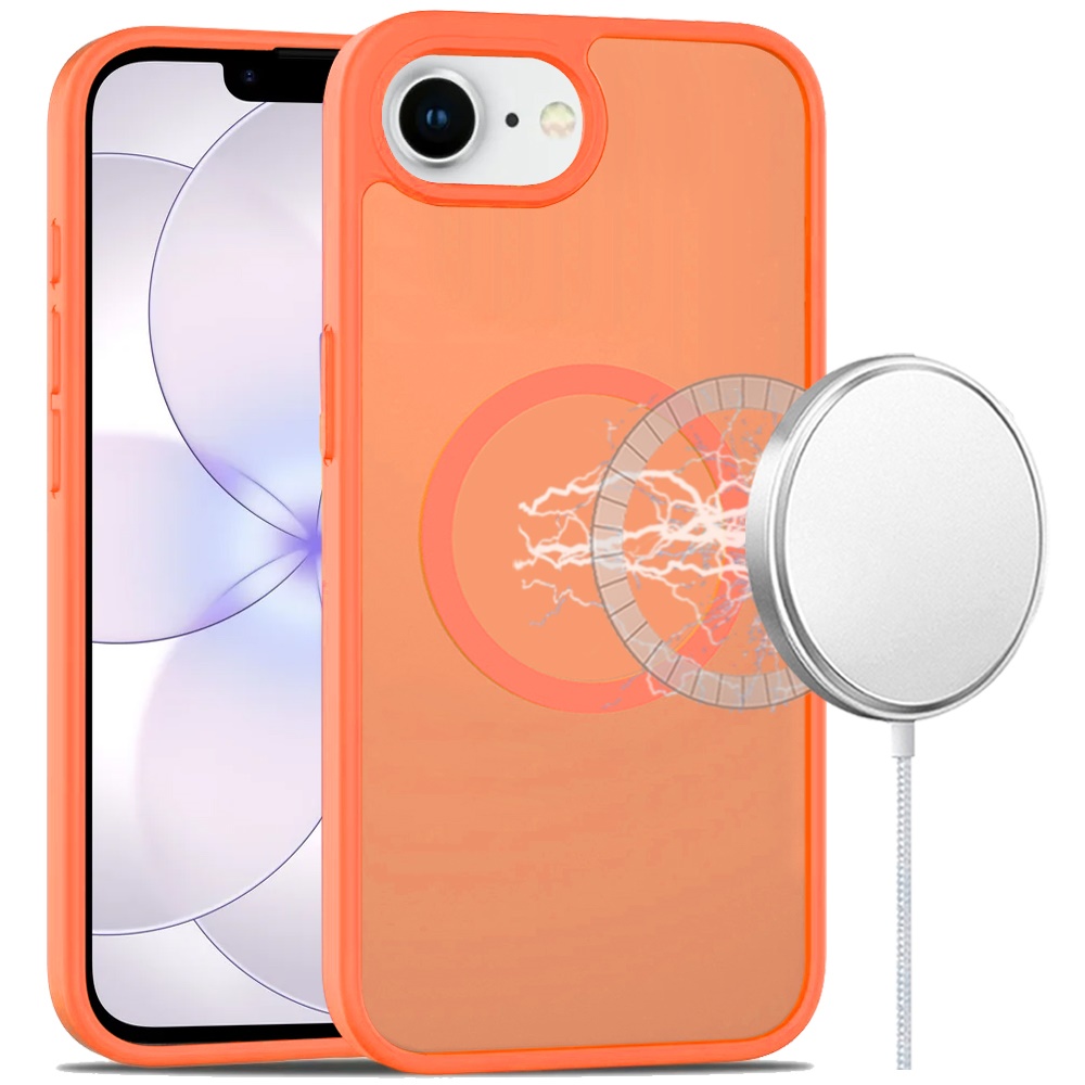 for iphone 16e (e edition) / se4 (2025) [magnetic circle] smooth safe matte feel hybrid case cosmic orange