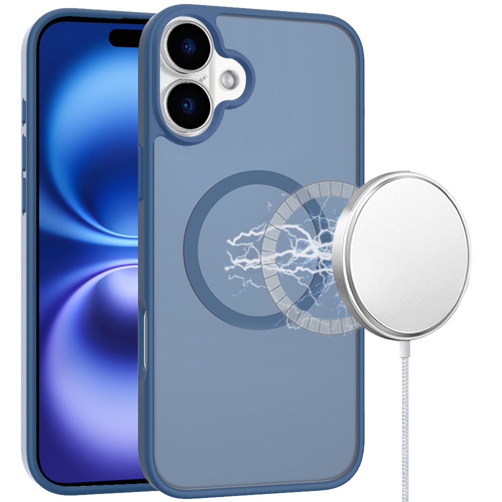 for iphone 17 [magnetic circle] smooth safe matte feel hybrid case navy blue