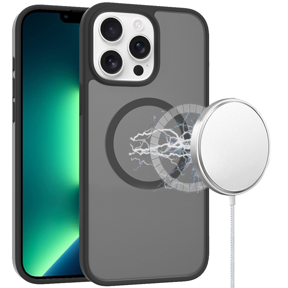 for iphone 13 pro [magnetic circle] smooth safe matte feel hybrid case black
