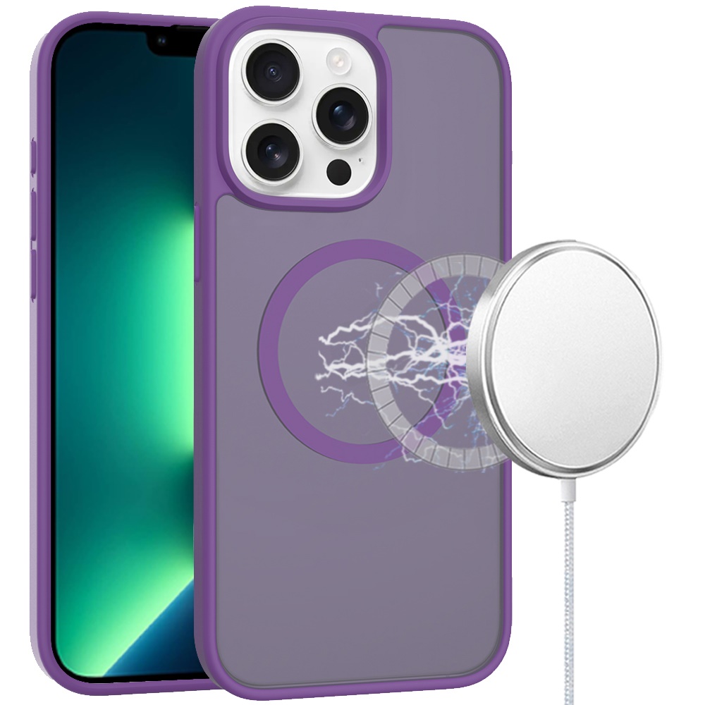 for iphone 13 pro [magnetic circle] smooth safe matte feel hybrid case dark purple