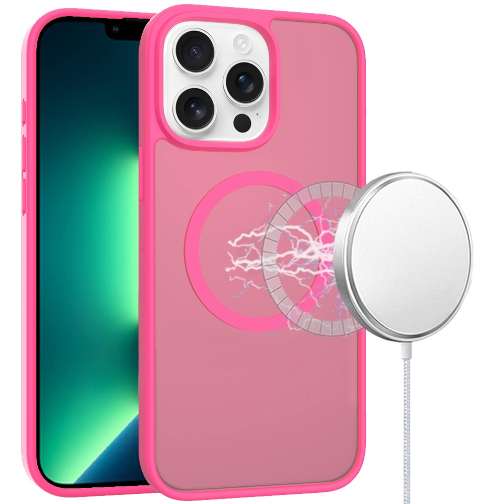 for iphone 13 pro [magnetic circle] smooth safe matte feel hybrid case hot pink