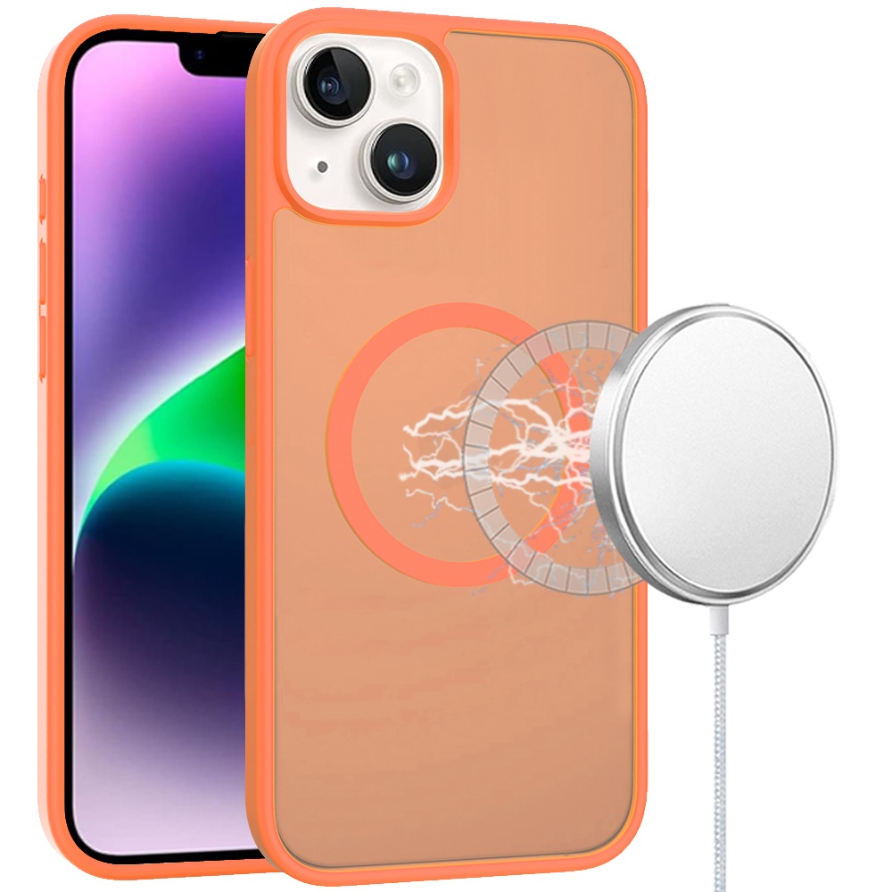 for iphone 13/14 [magnetic circle] smooth safe matte feel hybrid case cosmic orange