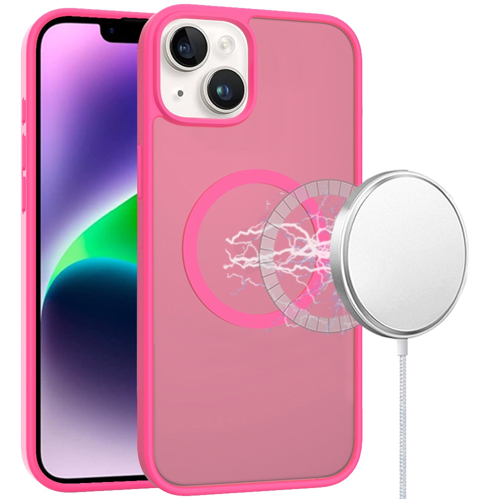 for iphone 13/14 [magnetic circle] smooth safe matte feel hybrid case hot pink