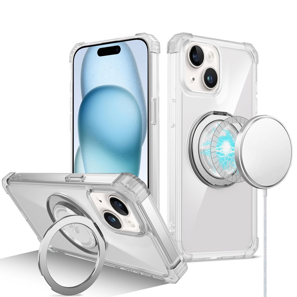 for iphone 15 shield magnetic ring transparent hq 360 degree rotational shockproof clear