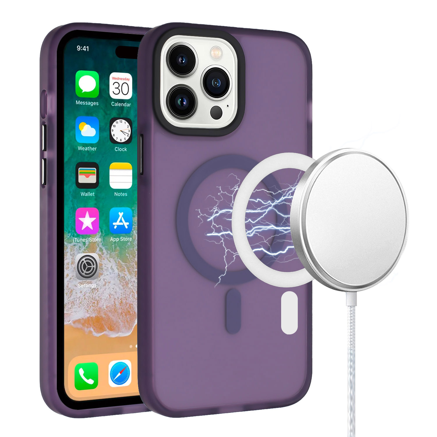 for ip15 pro max [magnetic circle] shockproof 4 time injection strong hybrid purple