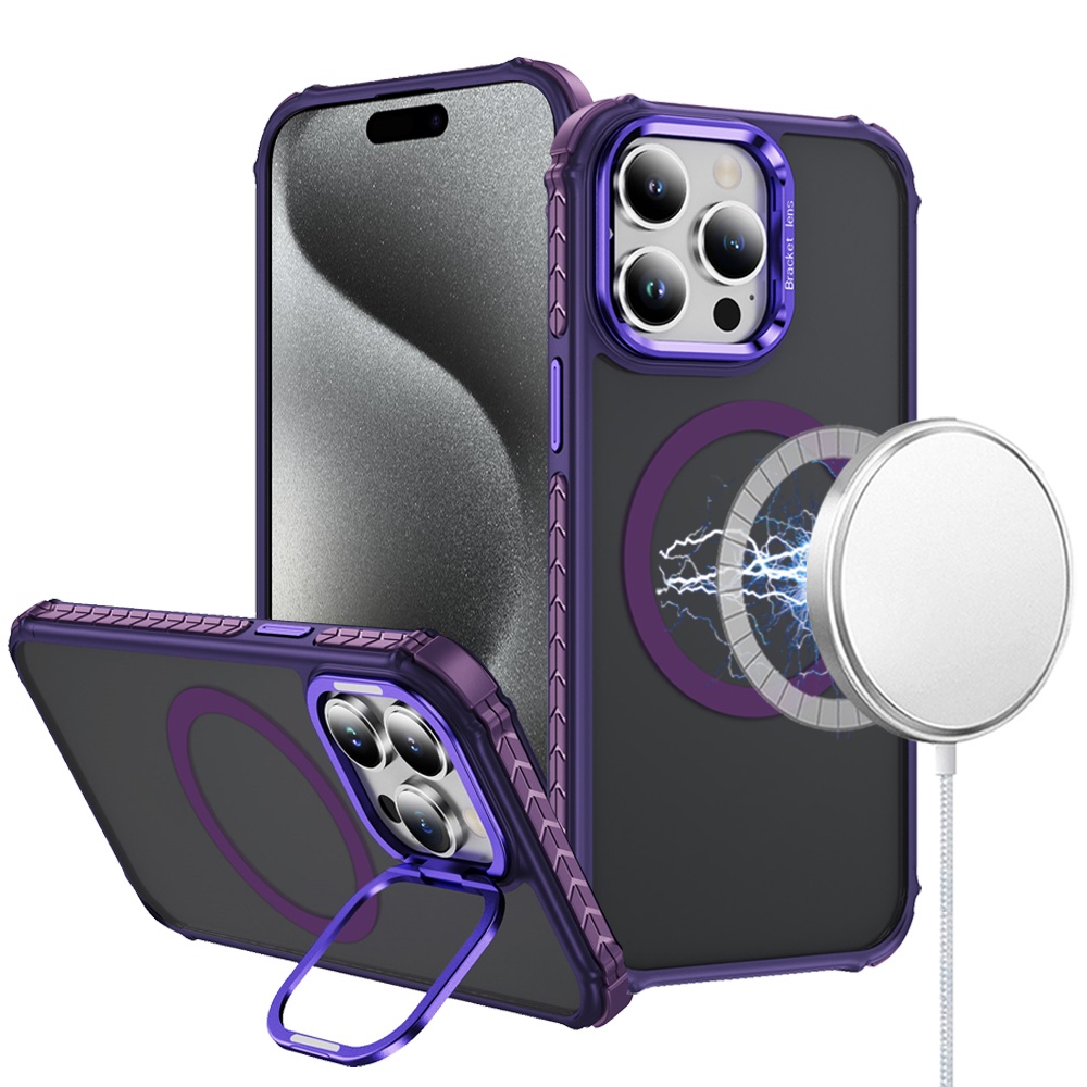 for ip15 pro max shatterproof hq metal camera ring [magnetic circle] with colorful edged bar case dark purple