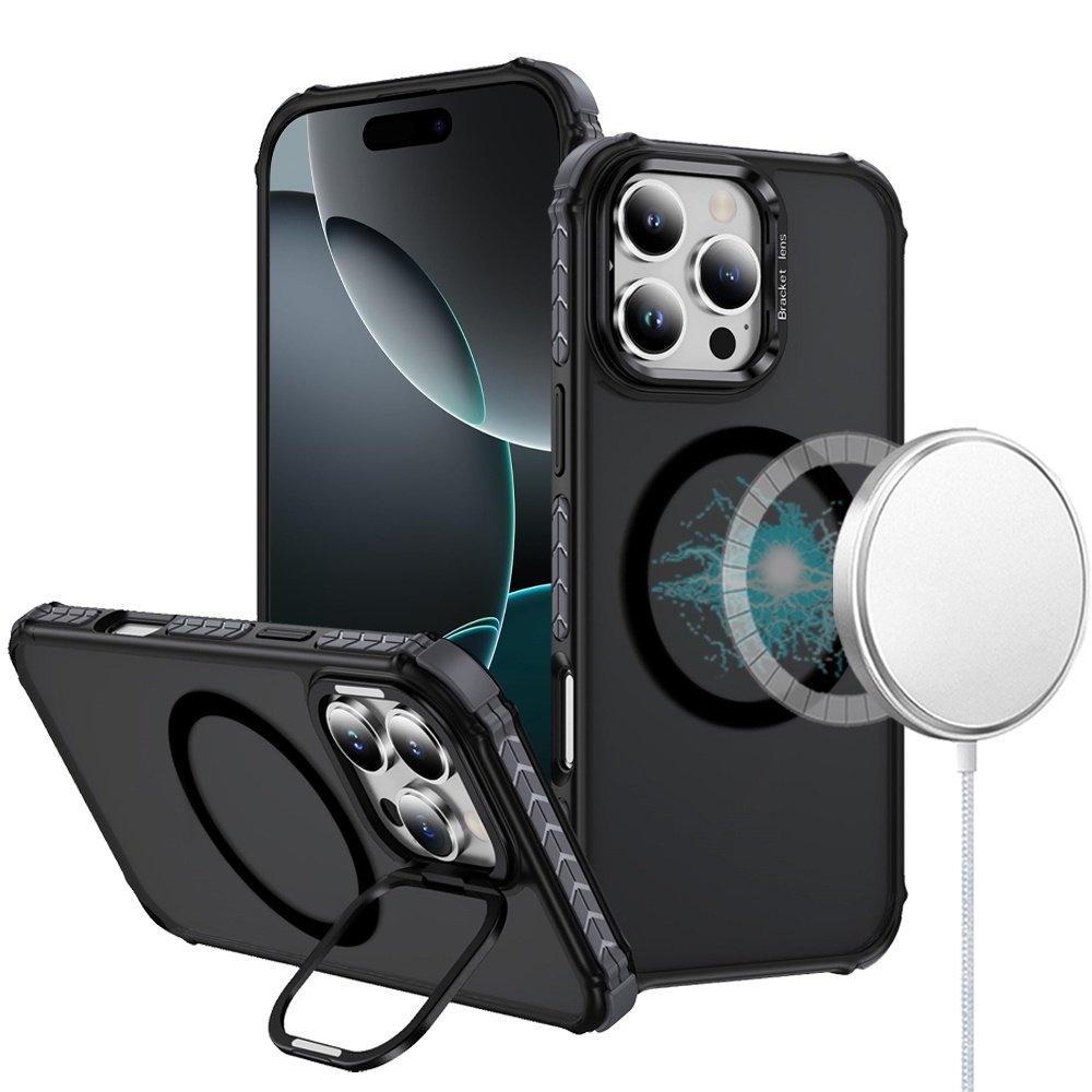 for iphone 16 pro max 6.9 inch shatterproof hq metal camera ring [magnetic circle] with colorful edged bar case black
