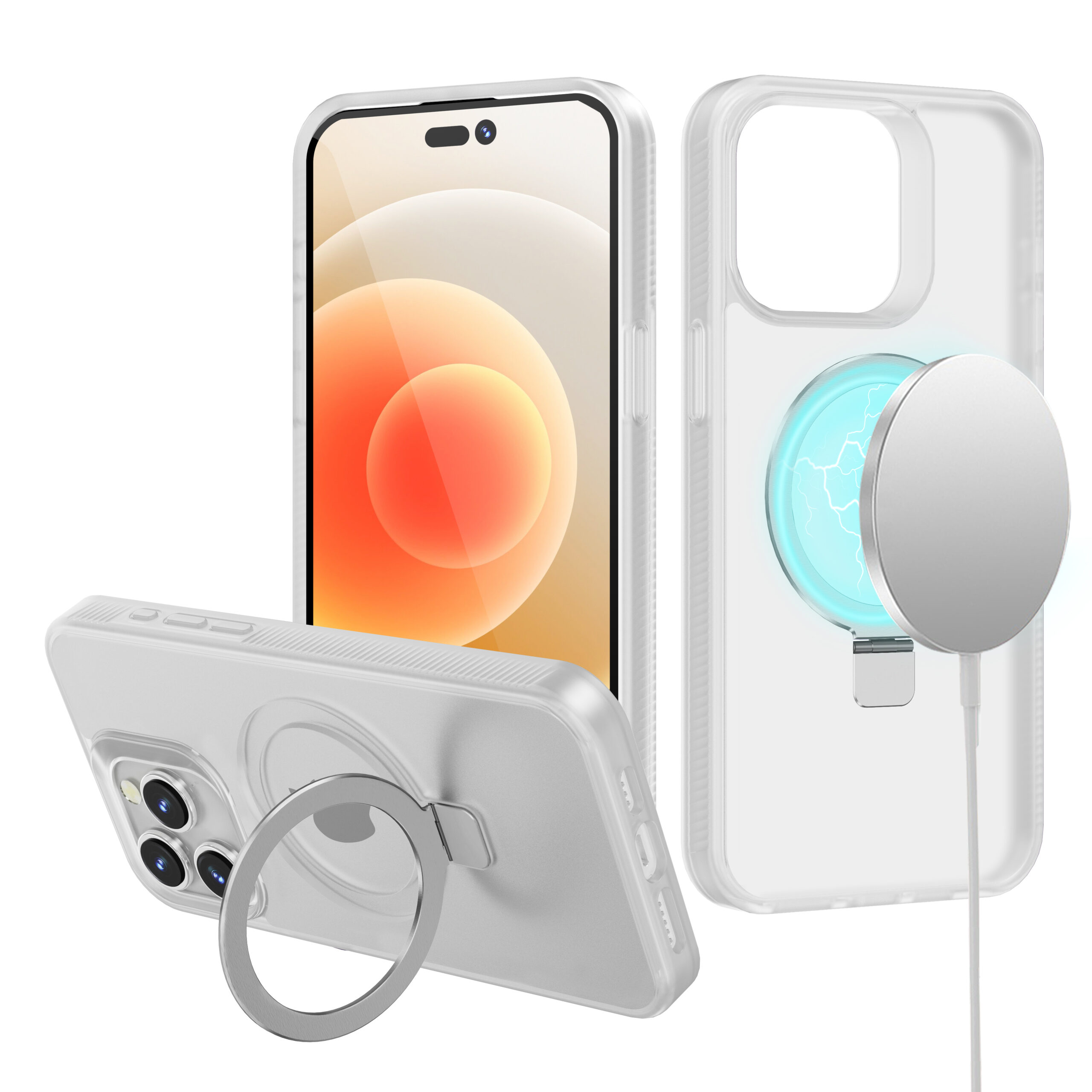 for ip15 pro max skin touch feel hq [magnetic circle] kickstand hybrid matte clear