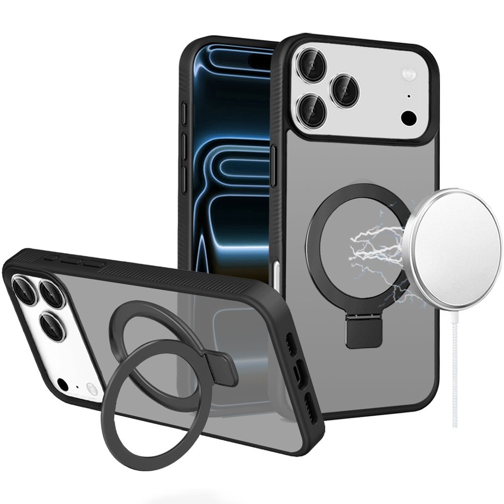 for iphone 17 pro skin touch feel hq [magnetic circle] kickstand hybrid black
