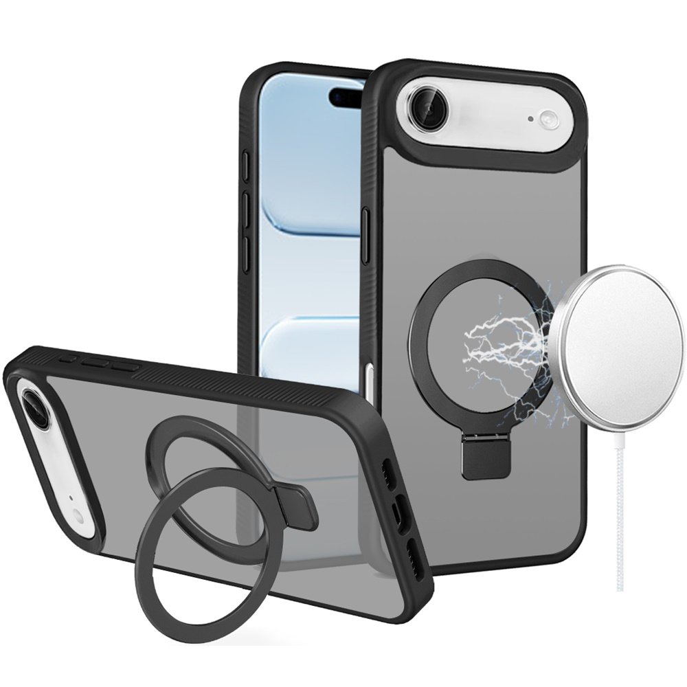 for iphone 17 air skin touch feel hq [magnetic circle] kickstand hybrid black
