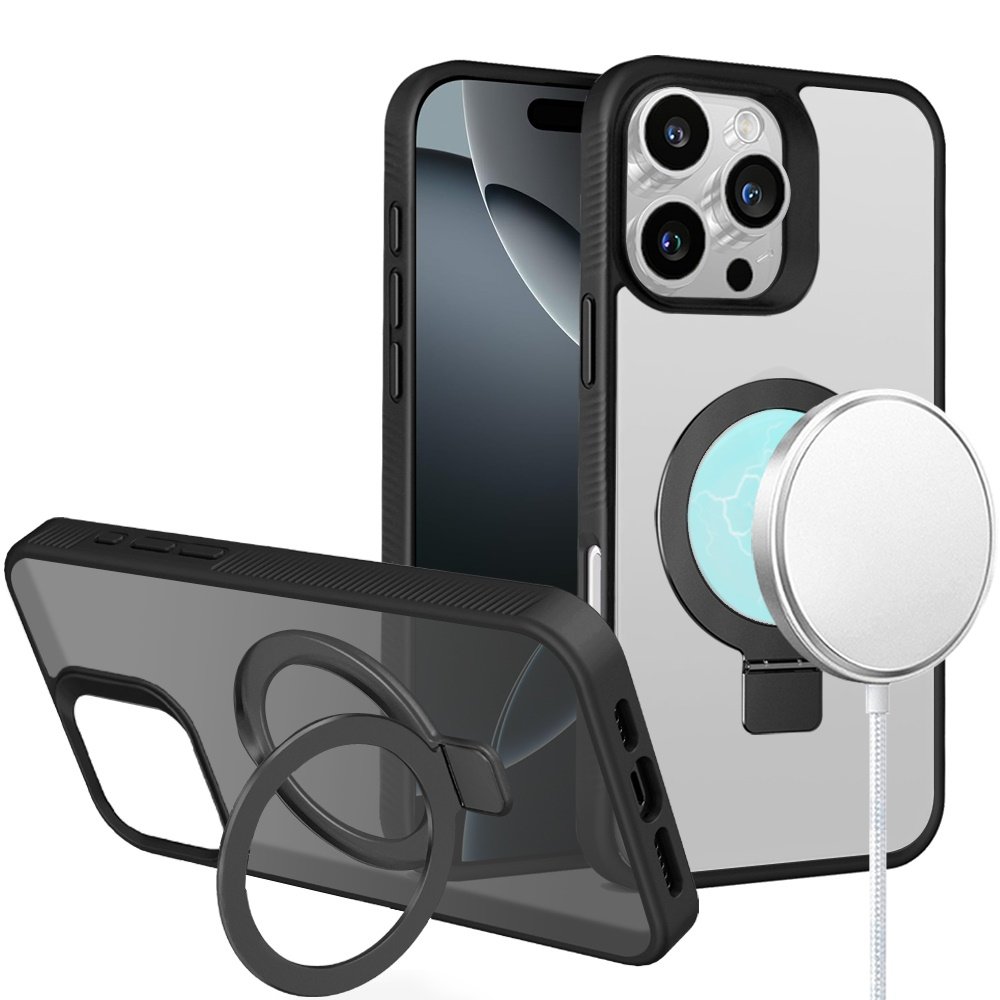 for iphone 16 pro max 6.9 inch skin touch feel hq [magnetic circle] kickstand hybrid black