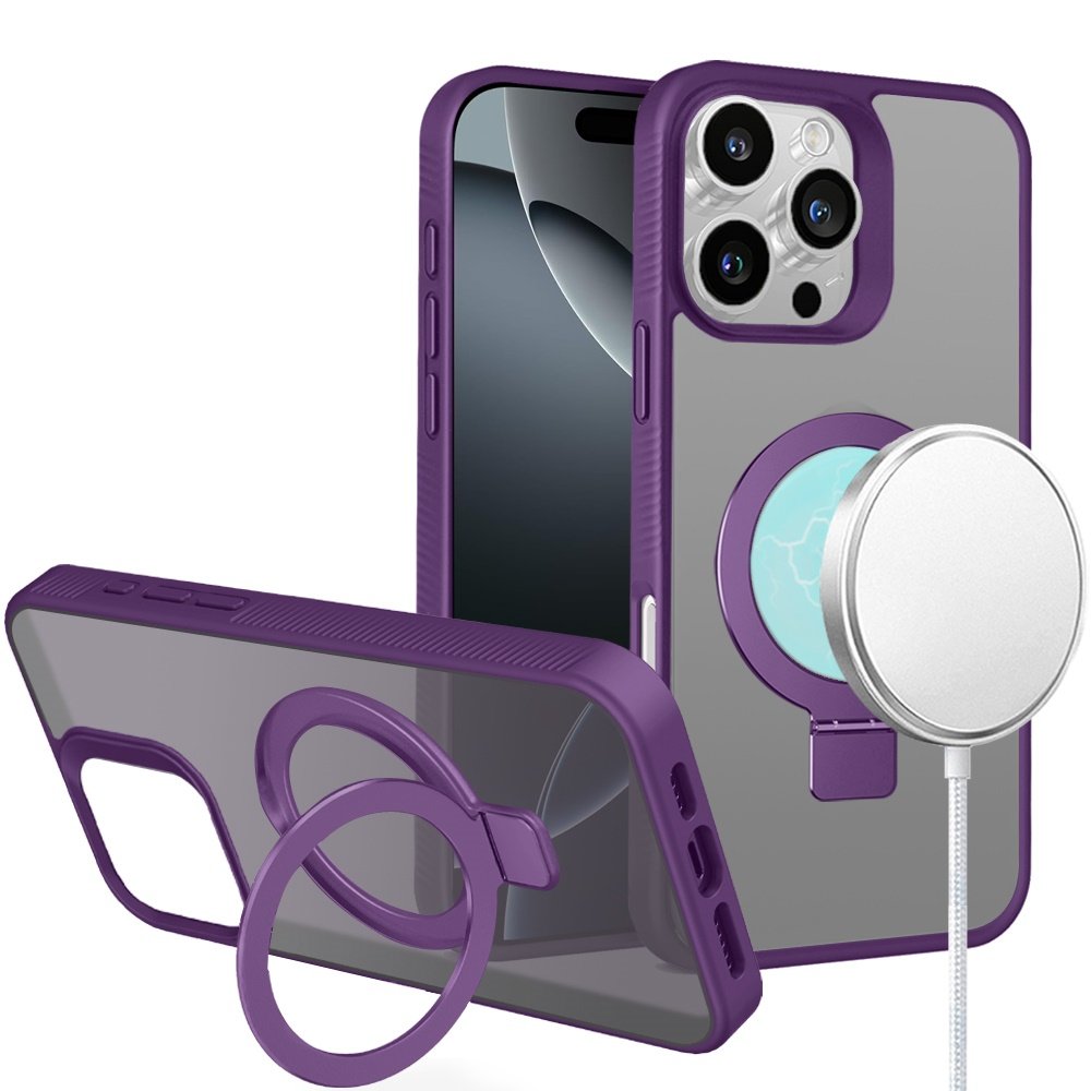 for iphone 16 pro max 6.9 inch skin touch feel hq [magnetic circle] kickstand hybrid purple