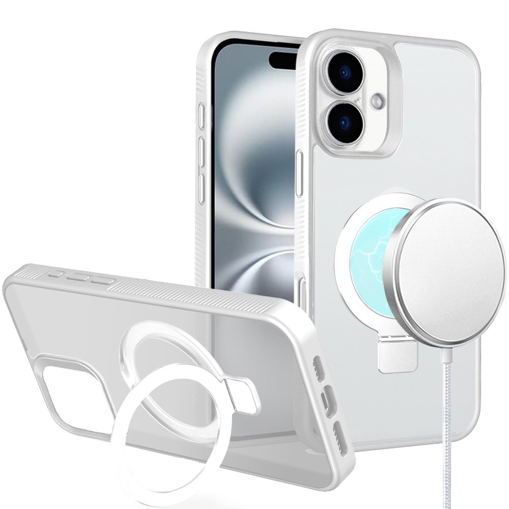 for iphone 16 plus 6.7 inch skin touch feel hq [magnetic circle] kickstand hybrid matte clear