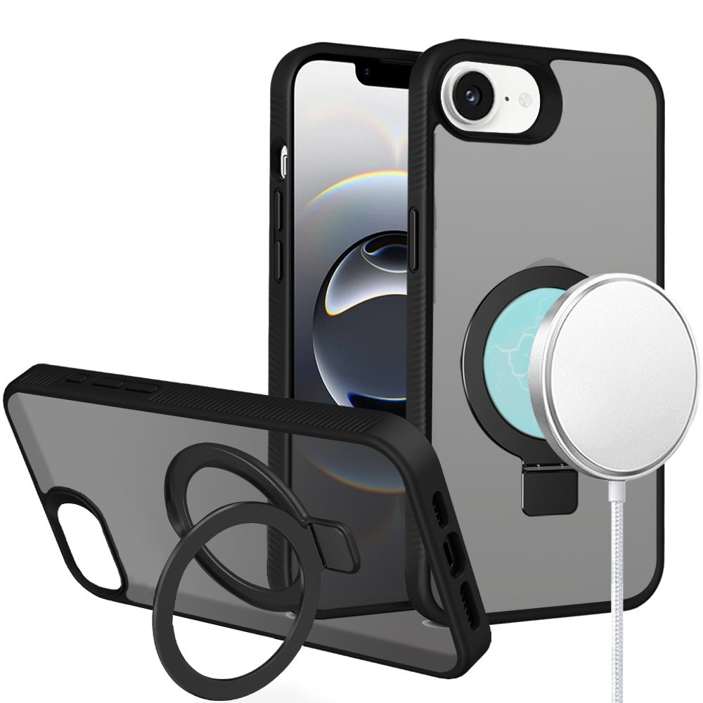 for iphone 17e / 16e / se4 skin touch feel hq [magnetic circle] kickstand hybrid black