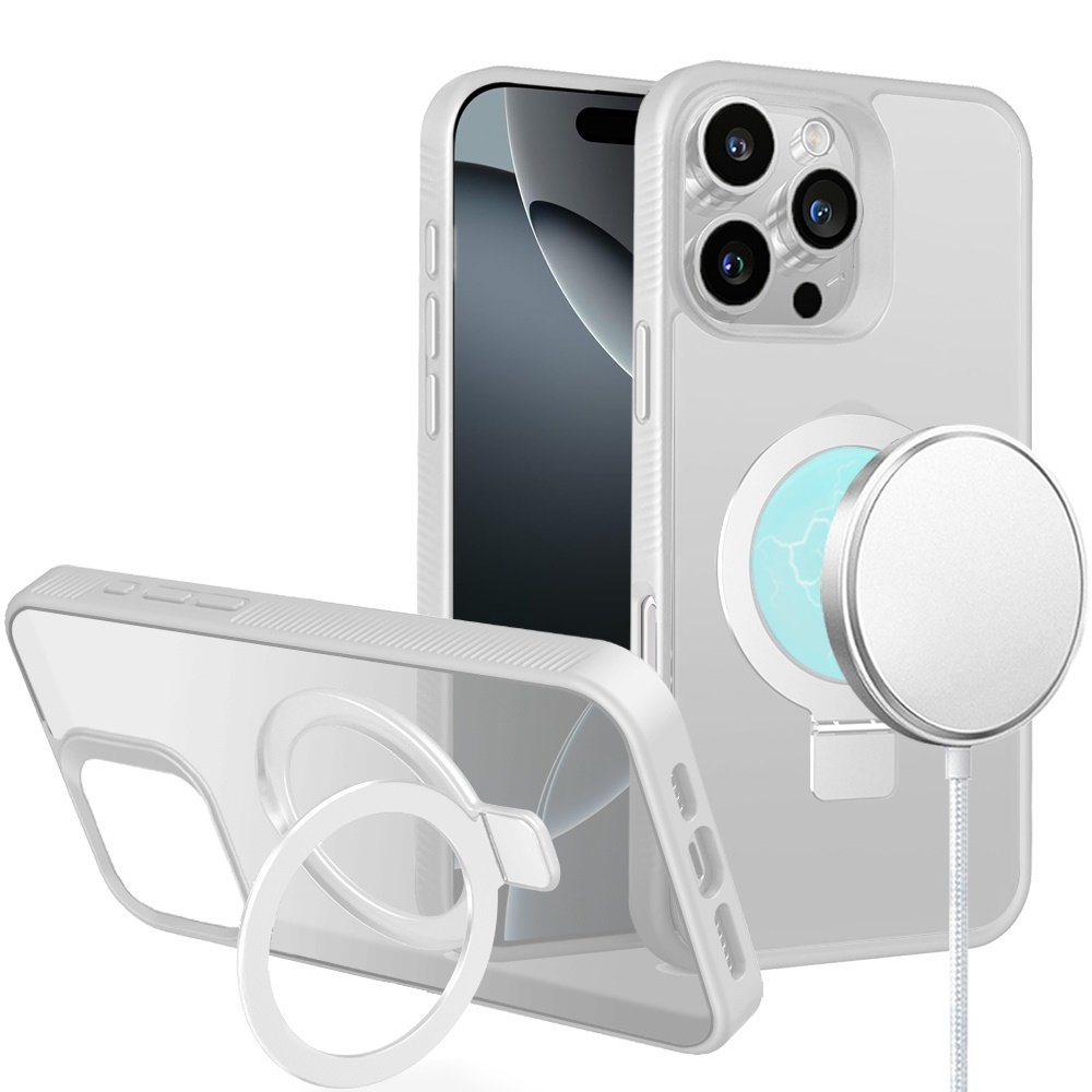 for iphone 16 pro 6.3 inch skin touch feel hq [magnetic circle] kickstand hybrid matte clear