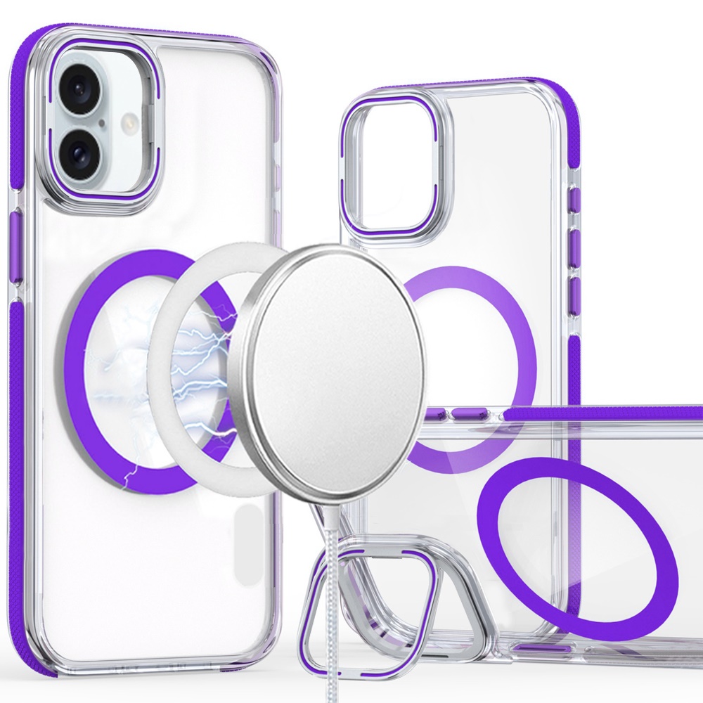 for iphone 16 6.1 inch magsonic camera bracket stand magnetic ring circle hybrid purple