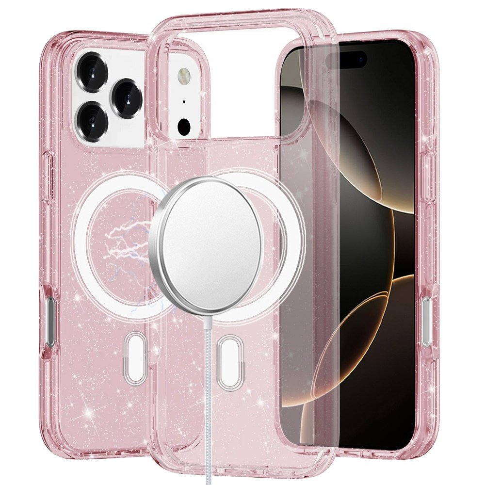 for iphone 17 pro glitter ultra [magnetic circle] thick 3mm transparent hybrid pink