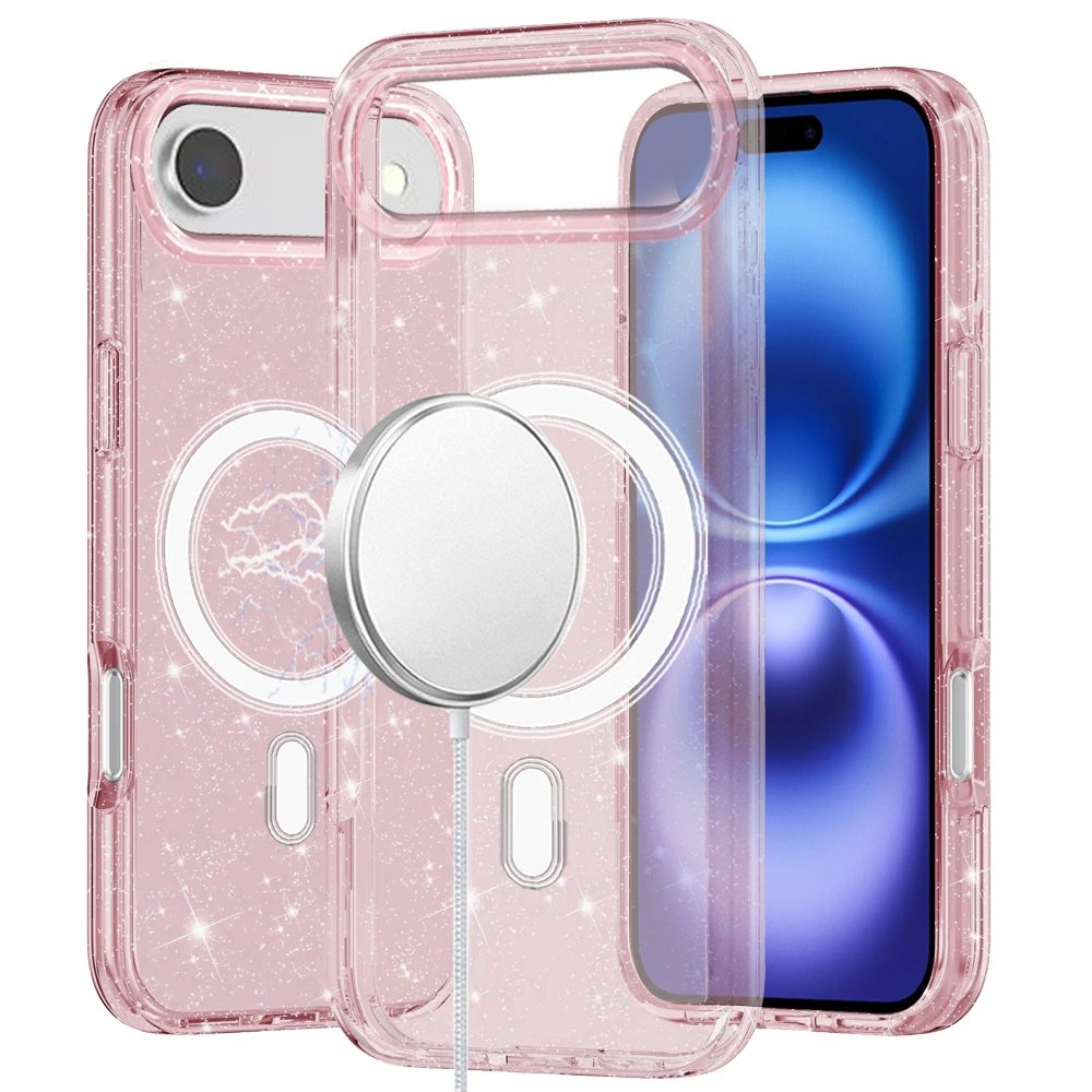 for iphone 17 air glitter ultra [magnetic circle] thick 3mm transparent hybrid pink