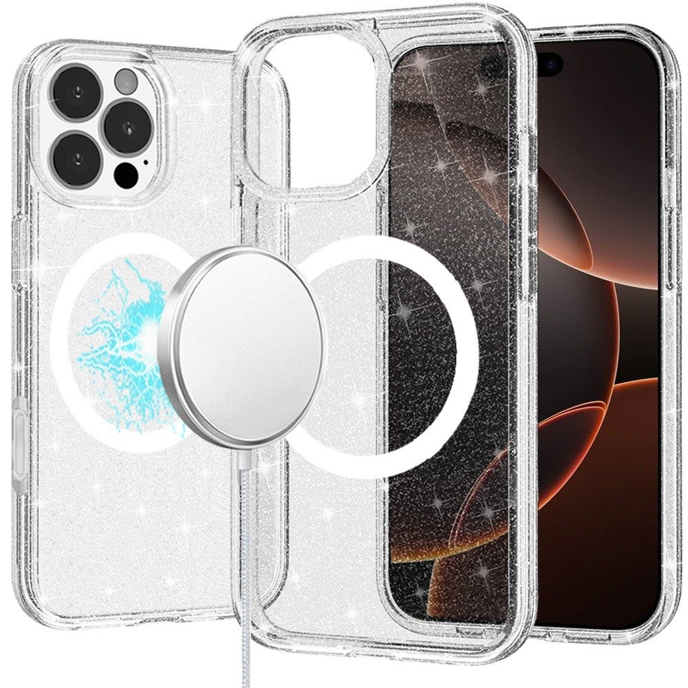 for iphone 16 pro max 6.9 inch glitter ultra [magnetic circle] thick 3mm transparent hybrid clear