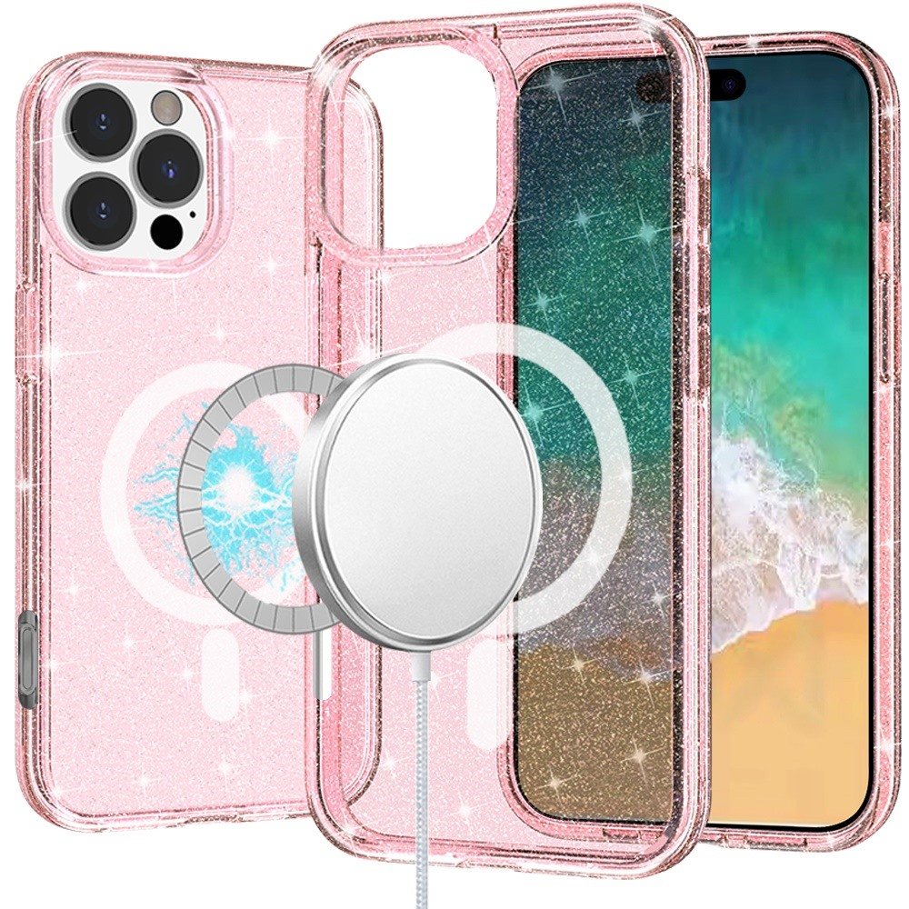 for iphone 16 pro max 6.9 inch glitter ultra [magnetic circle] thick 3mm transparent hybrid pink