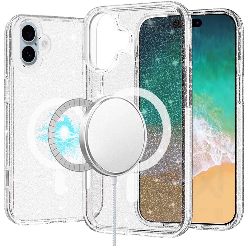 for iphone 16 plus 6.7 inch glitter ultra [magnetic circle] thick 3mm transparent hybrid clear