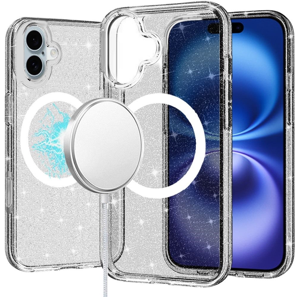 for iphone 16 plus 6.7 inch glitter ultra [magnetic circle] thick 3mm transparent hybrid smoke