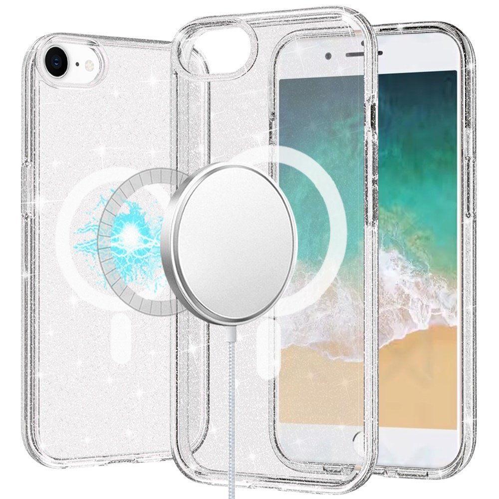 for iphone 17e / 16e / se4 glitter ultra [magnetic circle] thick 3mm transparent hybrid clear
