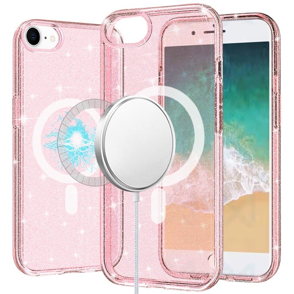 for iphone 17e / 16e / se4 glitter ultra [magnetic circle] thick 3mm transparent hybrid pink
