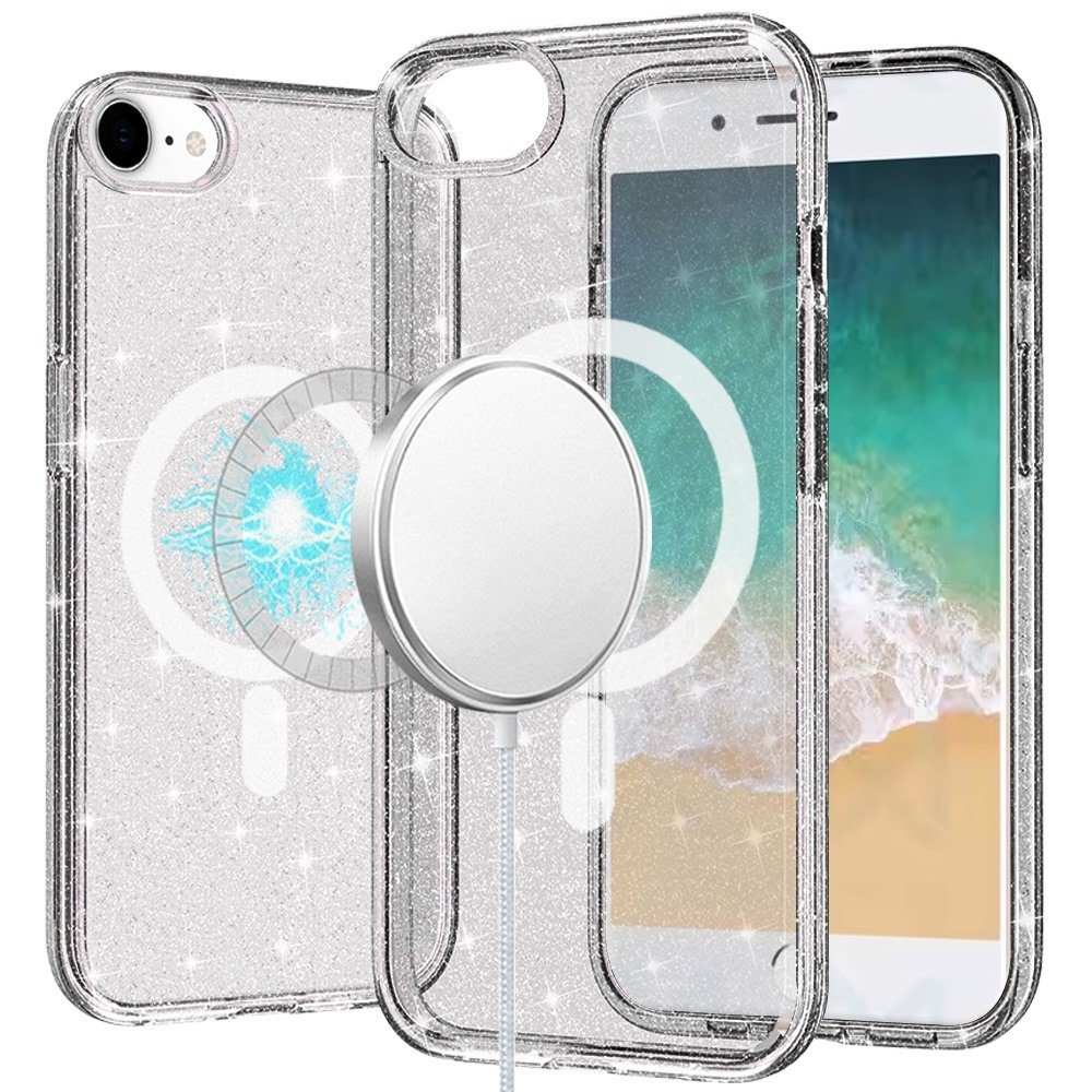 for iphone 17e / 16e / se4 glitter ultra [magnetic circle] thick 3mm transparent hybrid smoke