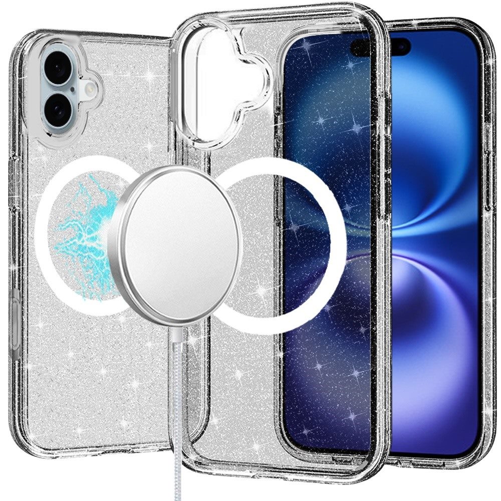 for iphone 16 6.1 inch glitter ultra [magnetic circle] thick 3mm transparent hybrid smoke