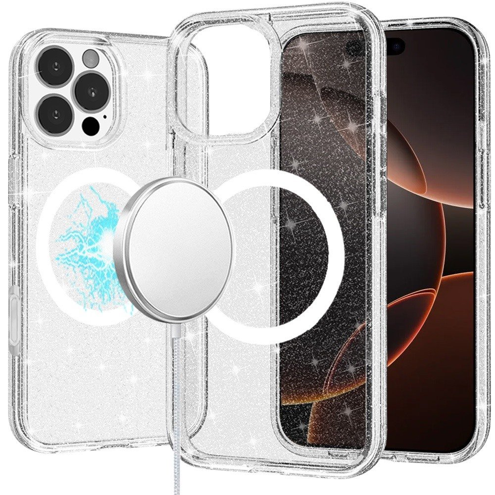 for iphone 16 pro 6.3 inch glitter ultra [magnetic circle] thick 3mm transparent hybrid clear