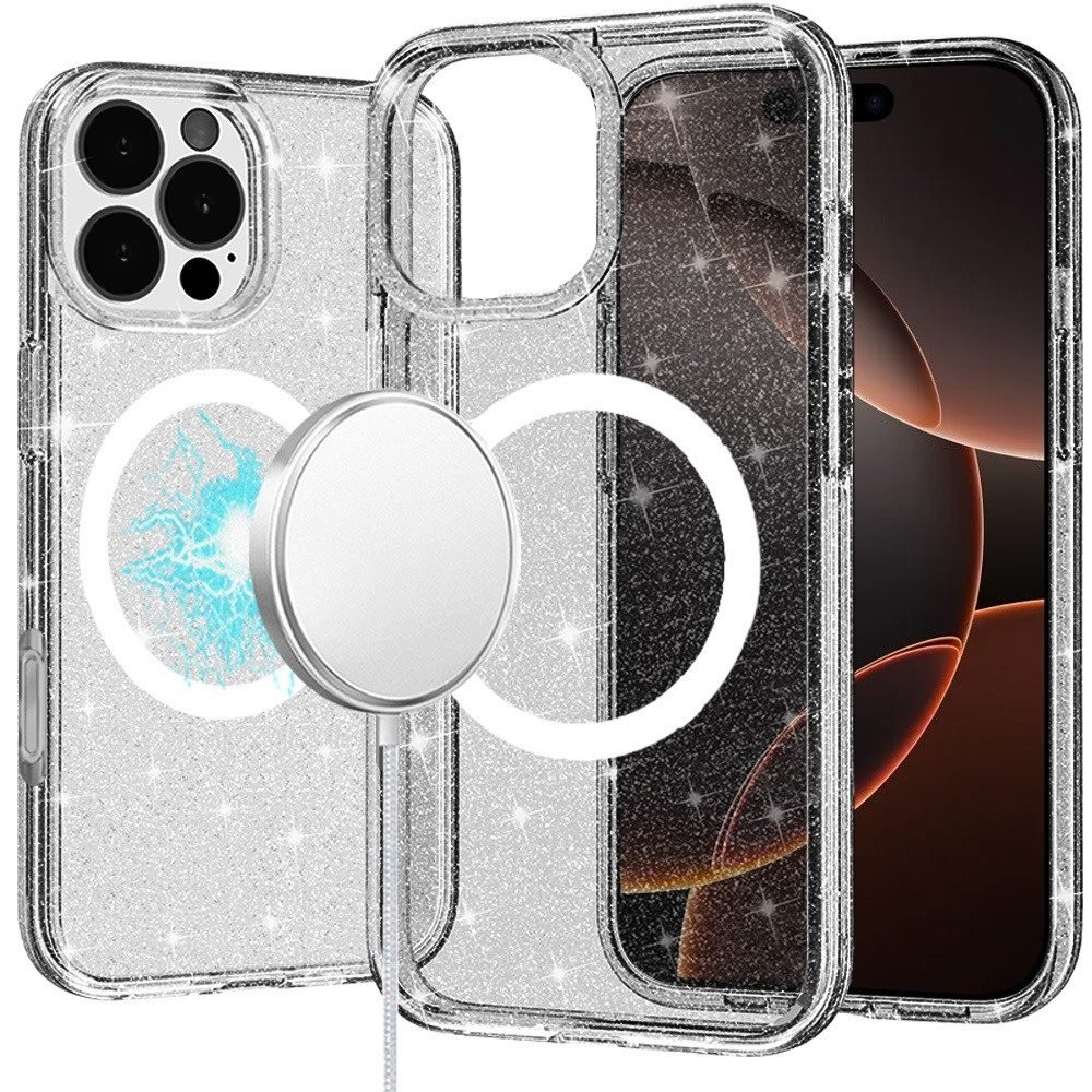 for iphone 16 pro 6.3 inch glitter ultra [magnetic circle] thick 3mm transparent hybrid smoke