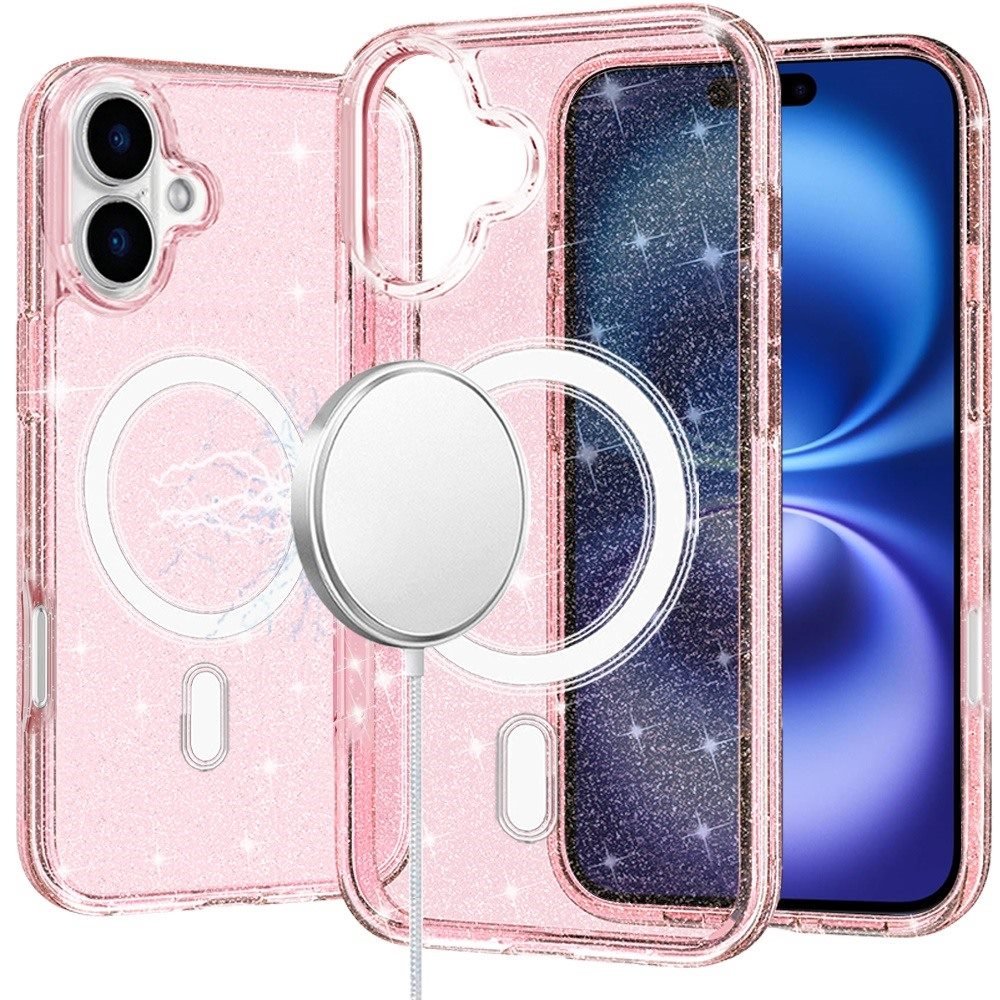 for iphone 17 glitter ultra [magnetic circle] thick 3mm transparent hybrid pink