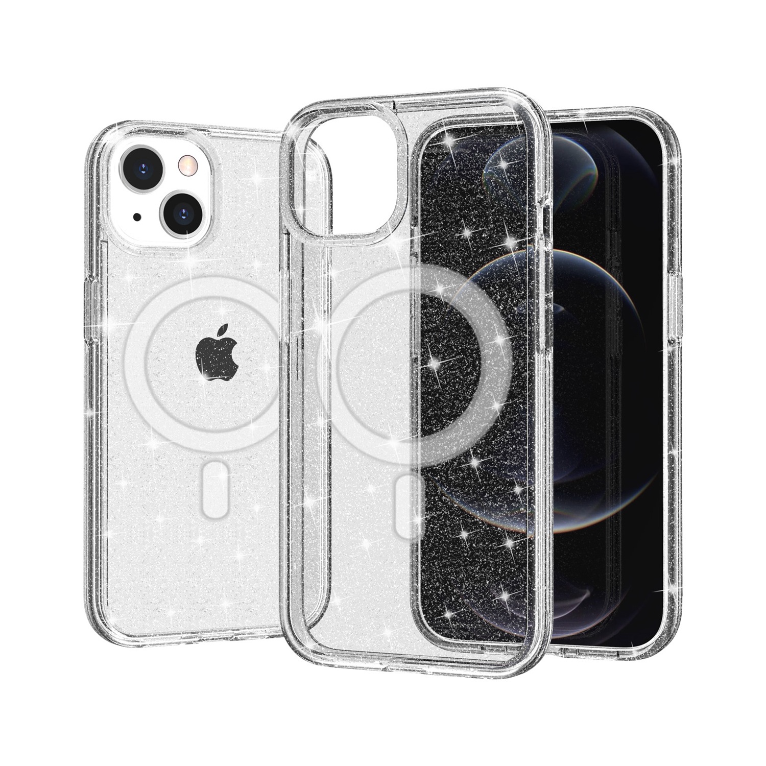 for iphone 14 pro max 6.7" glitter ultra [magnetic circle] thick 3mm transparent hybrid clear