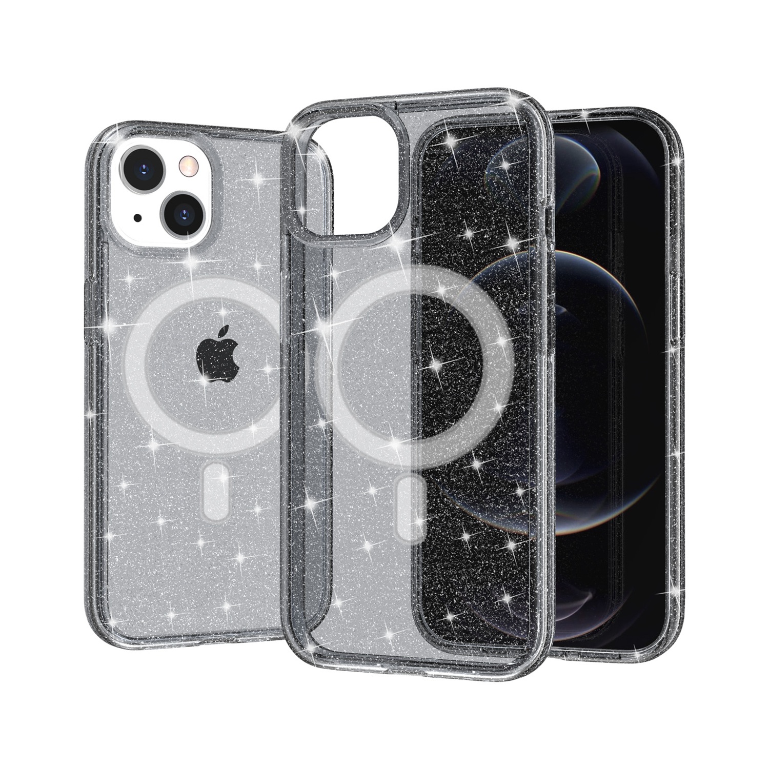 for iphone 14 pro max 6.7" glitter ultra [magnetic circle] thick 3mm transparent hybrid smoke