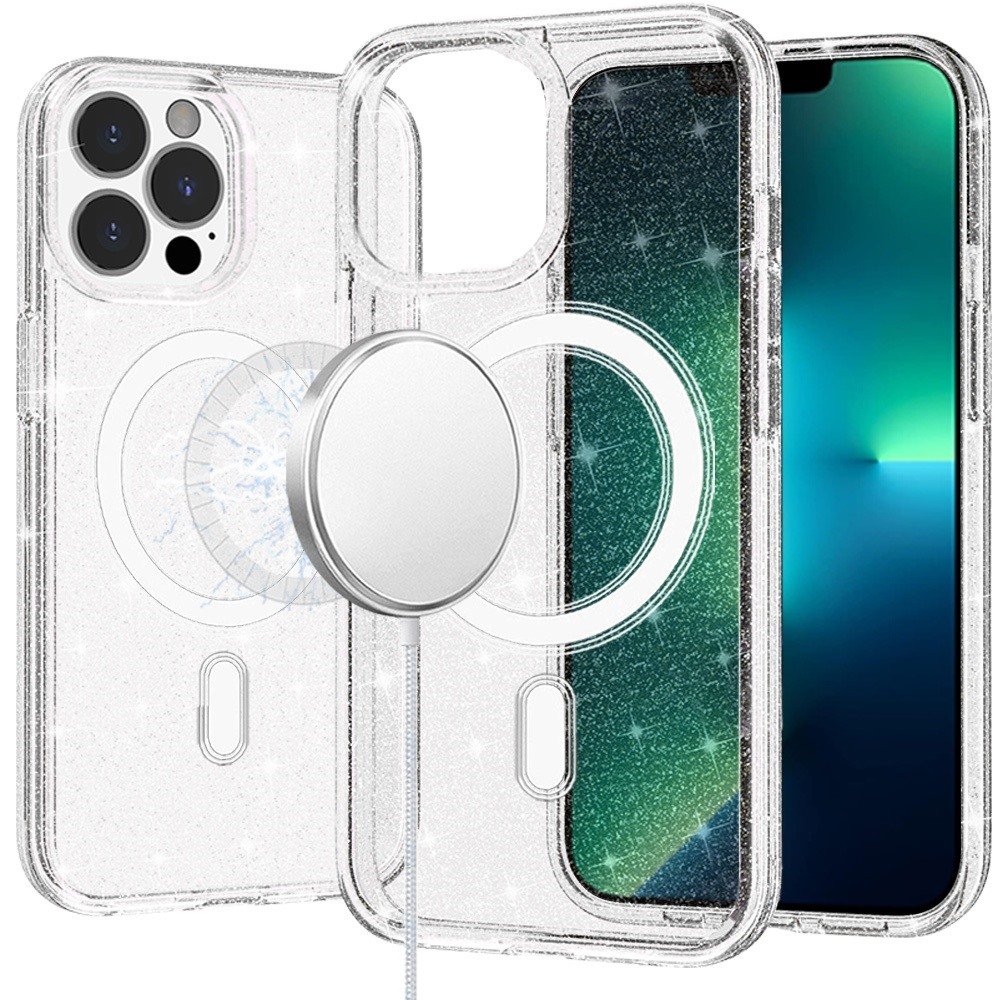for iphone 13 pro glitter ultra [magnetic circle] thick 3mm transparent hybrid clear