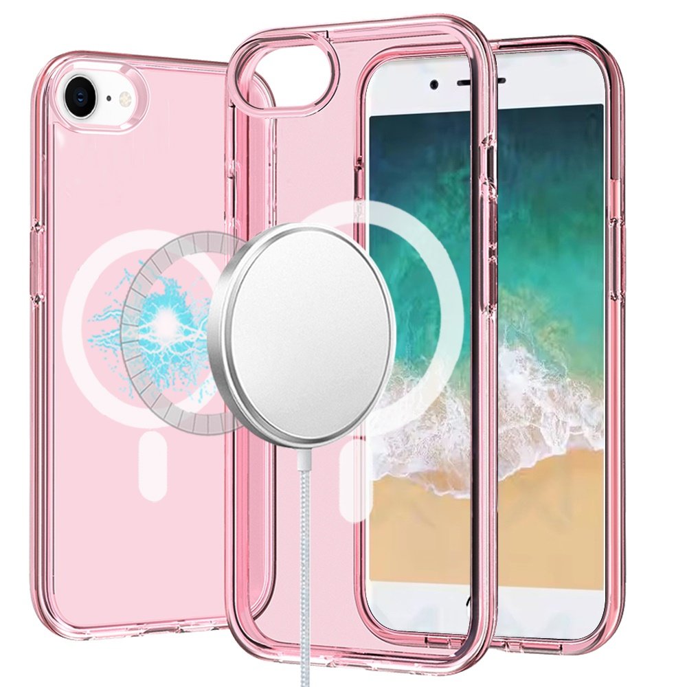 for iphone 17e / 16e / se4 sturdy ultra [magnetic circle] thick 3mm transparent hybrid pink